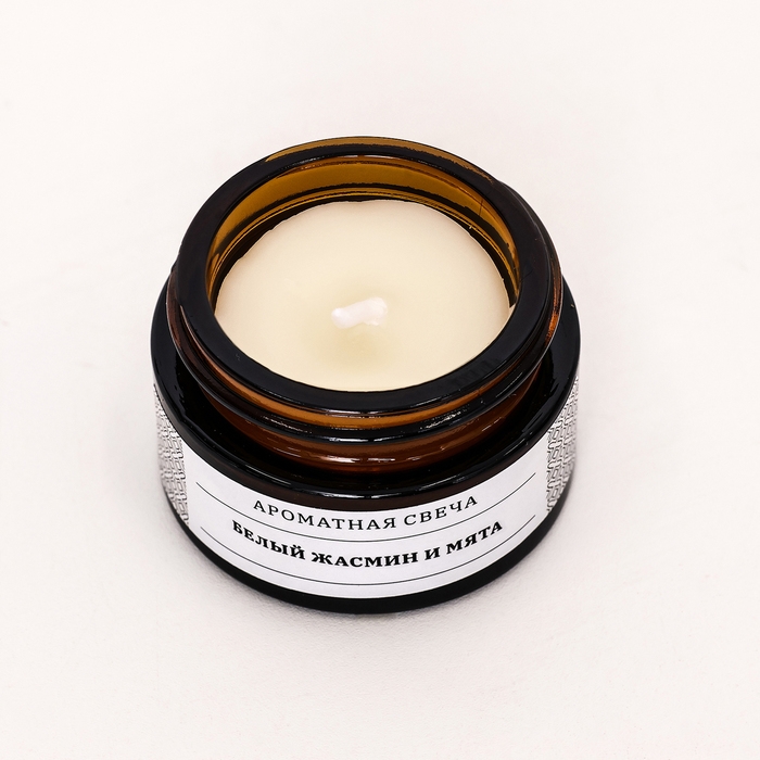 Свеча ароматическая в банке  Свеча ароматическая в банке "Белый жасмин и мята", соевый воск, 12 г