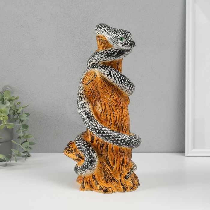 Новогодняя копилка  Новогодняя копилка "Змея на пеньке"  33 х 14 х 15 см, черно-белый