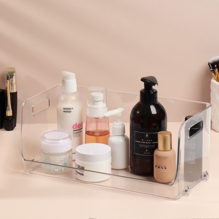 Органайзер для хранения, с ручками, 1 секция, 30 × 14 × 13 см, цвет прозрачный Органайзер для хранения, с ручками, 1 секция, 30 × 14 × 13 см, цвет прозрачный