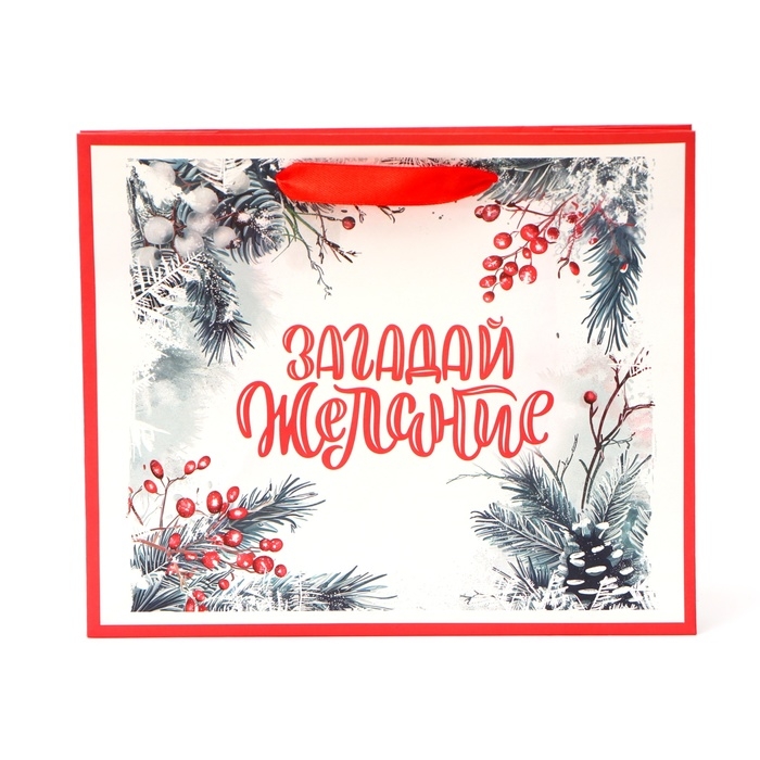 Пакет подарочный новогодний бумажный, Пакет подарочный новогодний бумажный, "Загадай желание", 24 х 20 х 11 см.