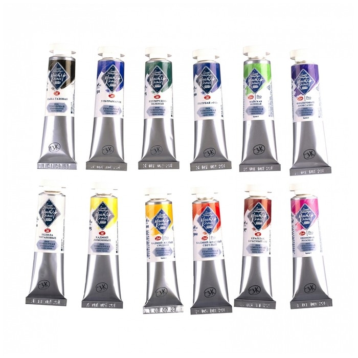 Краски темперные, набор 12 цветов х 18 мл, ЗХК  Краски темперные, набор 12 цветов х 18 мл, ЗХК "Мастер Класс" Колористика. Яркая палитра, 16412282