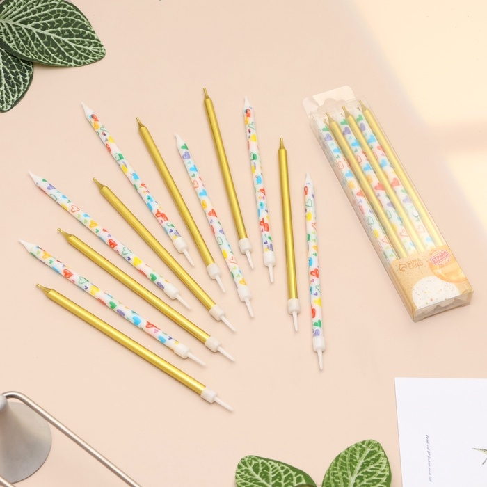 Свечи для торта Свечи для торта "Сердца", 12 шт, золотые и белые