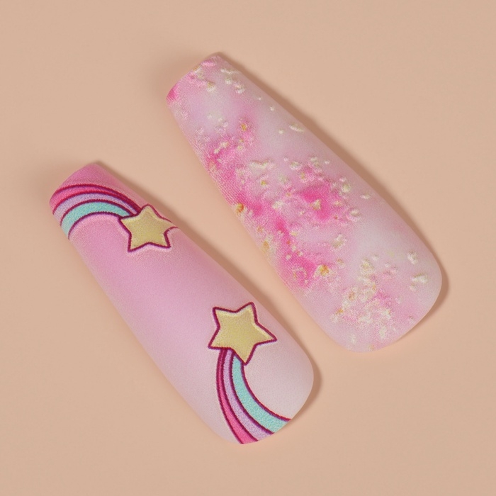 Накладные ногти «Звёздочка», 12 шт, с клеевыми пластинами, форма балерина, цвет розовый Накладные ногти «Звёздочка», 12 шт, с клеевыми пластинами, форма балерина, цвет розовый