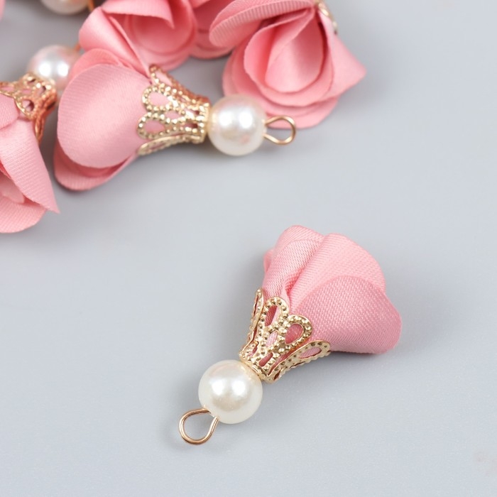 Декор для творчества текстиль Декор для творчества текстиль "Цветок с жемчужиной. Розовый" набор 10 шт 2,5 см