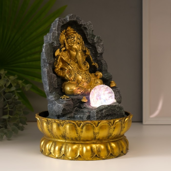 Фонтан настольный от сети, подсветка Фонтан настольный от сети, подсветка "Ганеша в скале" 28х20х20 см
