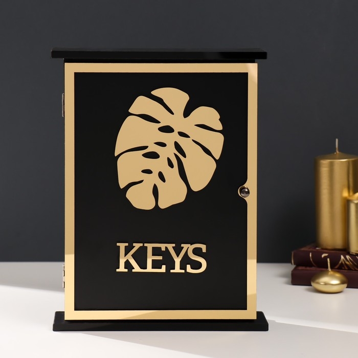 Ключница дерево Ключница дерево "Лист монстеры" чёрная, зеркальная 6х22,3х29,5 см