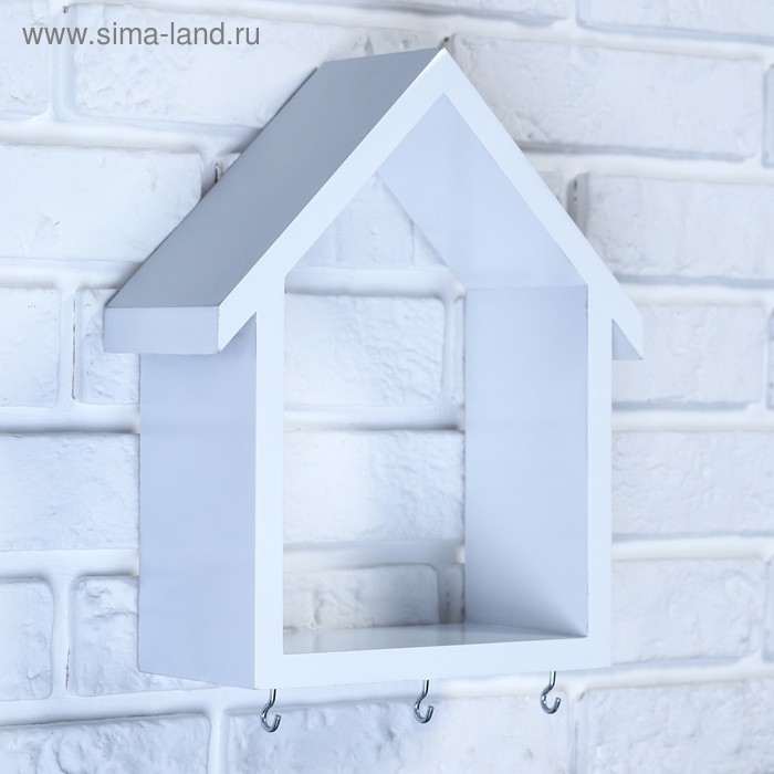 Ключница-полка Домик средняя, 3 крючка, белая, 29,5*25*10 Ключница-полка Домик средняя, 3 крючка, белая, 29,5*25*10