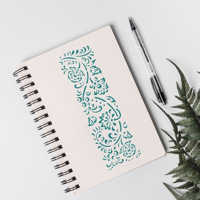 Трафарет бордюрный пластик "Цветочная роспись" 40х12 см