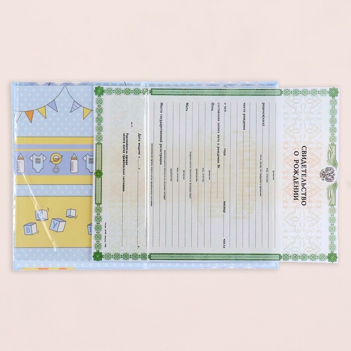 Свидетельство о рождении Свидетельство о рождении "Воздушные шары" тиснение, голубой фон, А5