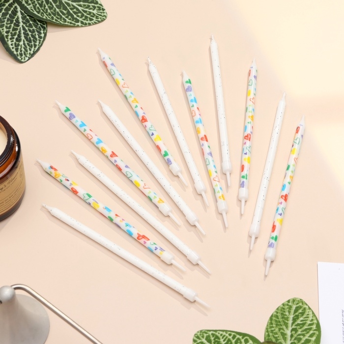 Свечи для торта Свечи для торта "Сердца", 12 шт, белые