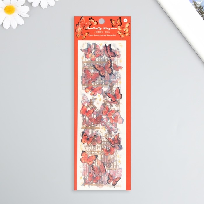 Наклейки для творчества Наклейки для творчества "Бабочки красные на клетках" набор 3 листа 6х21 см