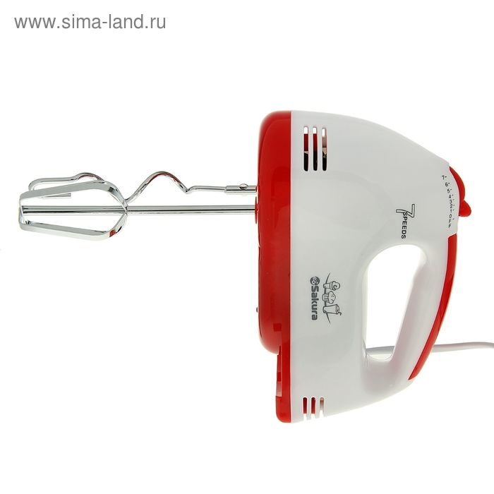 Миксер Sakura SA-6313R, ручной, 150 Вт, 7 скоростей, бело-красный Миксер Sakura SA-6313R, ручной, 150 Вт, 7 скоростей, бело-красный