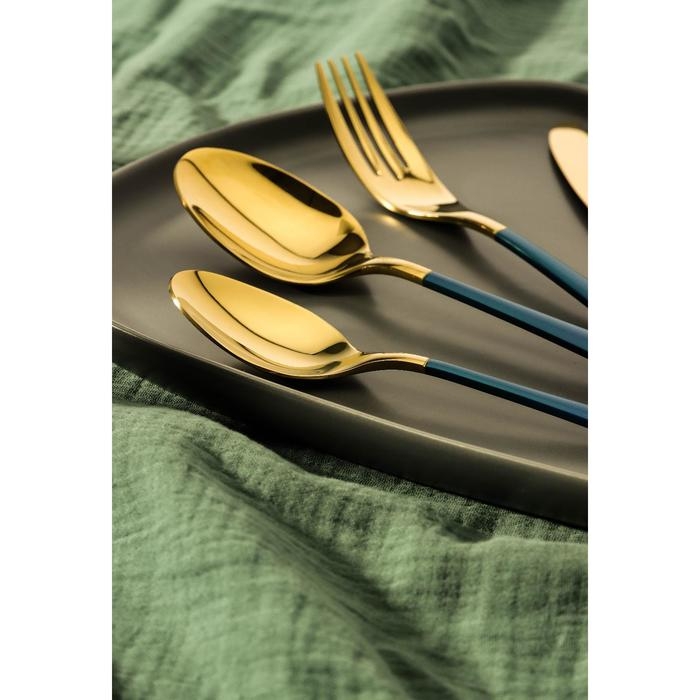 Набор столовых приборов, Magistro «Виконт», 4 предмета, цвет металла золотой, синие ручки Набор столовых приборов, Magistro «Виконт», 4 предмета, цвет металла золотой, синие ручки