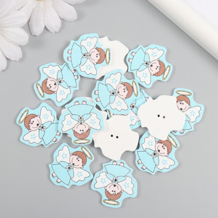 Пуговицы дерево для творчества 2 прокола Пуговицы дерево для творчества 2 прокола "Ангел в голубом" набор 15 шт 2,8х3,1 см