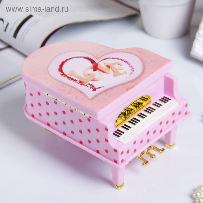 Шкатулка пластик музыкальная механическая Шкатулка пластик музыкальная механическая "Розовый рояль" 9,2х14х10,8 см