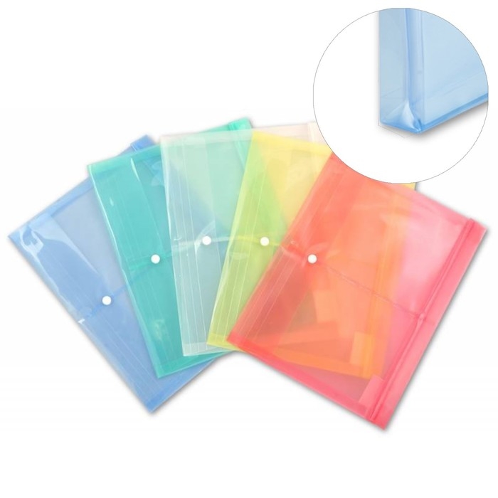 Папка конверт на кнопке А4, 180 мкм, Calligrata, полупрозрачная, с горизонтальным расширением, микс Папка конверт на кнопке А4, 180 мкм, Calligrata, полупрозрачная, с горизонтальным расширением, микс