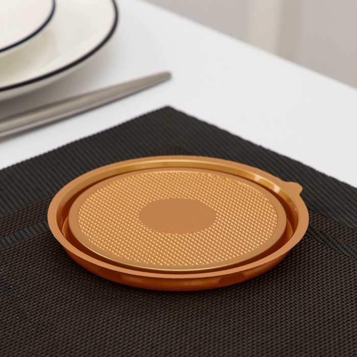 Дно для пирожного одноразовое пластиковое ПР-Т-85Д, круглое, d=11 см, цвет золотистый, 10 шт/уп