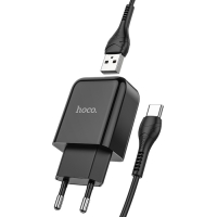 Сетевое зарядное устройство Hoco N2, USB - 2.1 А, кабель Type-C 1 м, черный