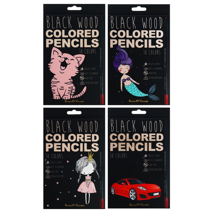 Карандаши цветные 18 цветов BlackWoodColor, пластиковые, трёхгранные, МИКС Карандаши цветные 18 цветов BlackWoodColor, пластиковые, трёхгранные, МИКС