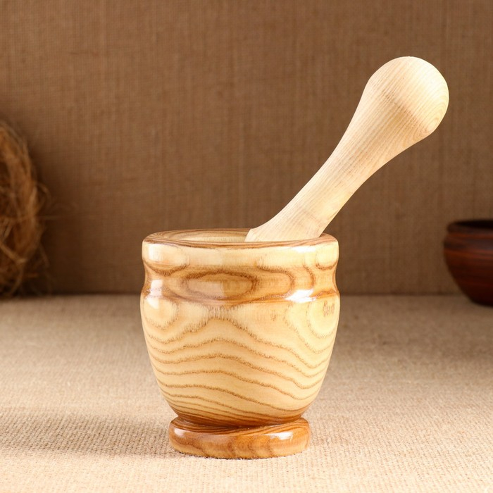 Набор: ступка с пестиком, ясень , 13 см, МИКС Набор: ступка с пестиком, ясень , 13 см, МИКС