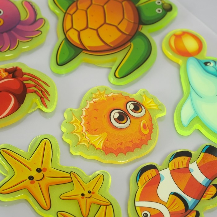Наклейка силикон на стекло фосфорная Наклейка силикон на стекло фосфорная "Морские друзья" 20х16 см