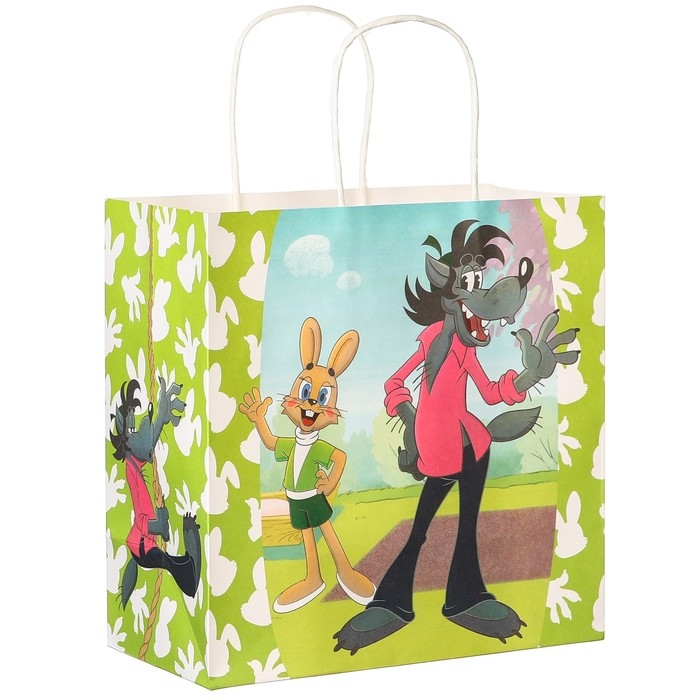 Пакет подарочный, 22х22х11 см, крафт, упаковка, Ну, погоди Пакет подарочный, 22х22х11 см, крафт, упаковка, Ну, погоди