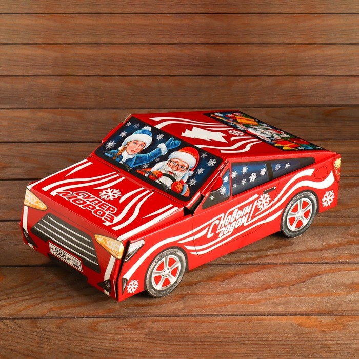 Новый год. Подарочная коробка Новый год. Подарочная коробка "Автогонки", 11 х 31,5 х 13 см.