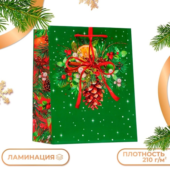 Новый год. Пакет подарочный Новый год. Пакет подарочный "Шишка", 18 х 22,3 х 10 см.