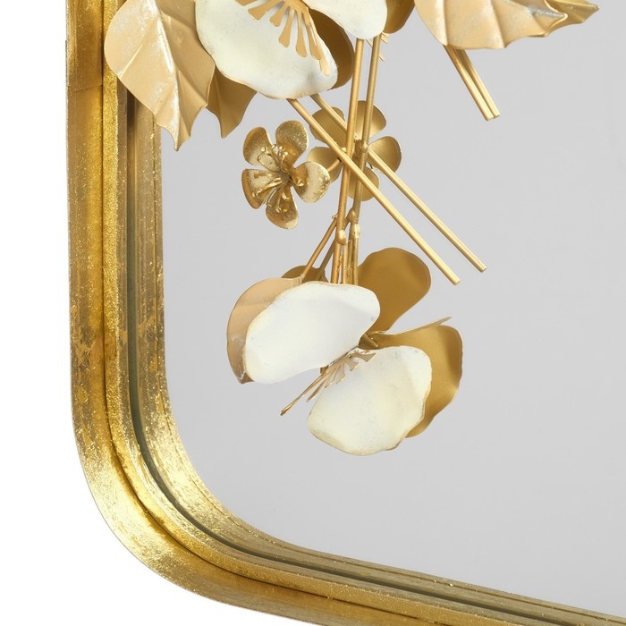 Декор настенный металл с зеркалом  Декор настенный металл с зеркалом "Орхидеи в листьях" 55,2х55,2х8,3 см