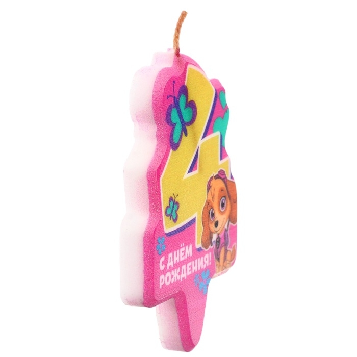 Свеча в торт цифра 4 Свеча в торт цифра 4 "С Днем рождения", Щенячий патруль