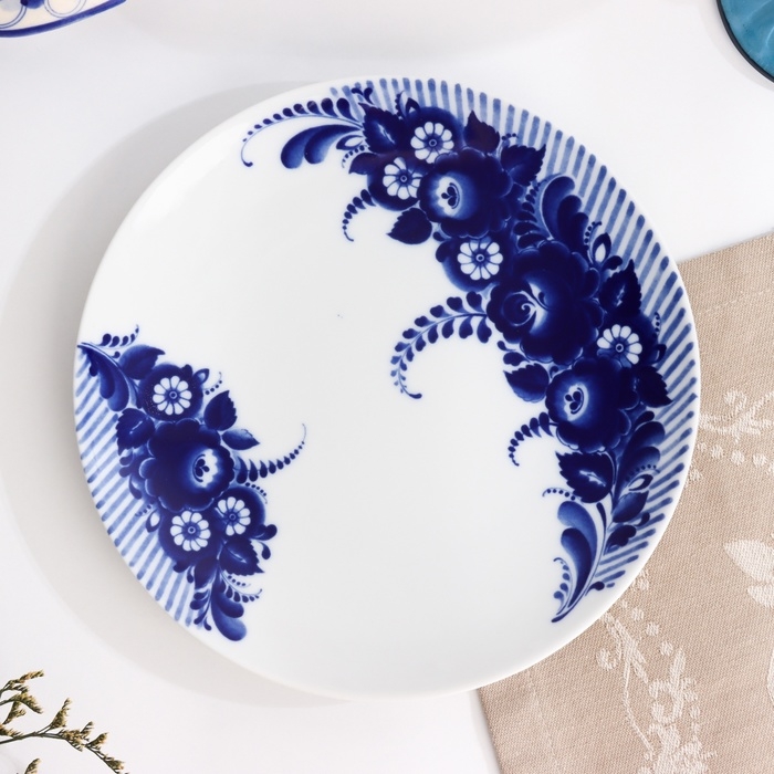 Тарелка Тарелка "Романс букет", д-200мм, нео гжель