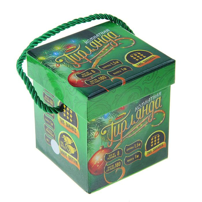 Гирлянда «Занавес» 1.5 × 1 м, IP20, прозрачная нить, 180 LED, свечение белое, 8 режимов, 220 В