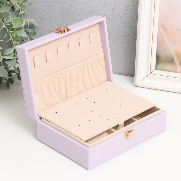 Шкатулка кожзам для украшений  Шкатулка кожзам для украшений "Матовая гладь. Прямоугольная" сиреневая 16х11,5х5,5 см