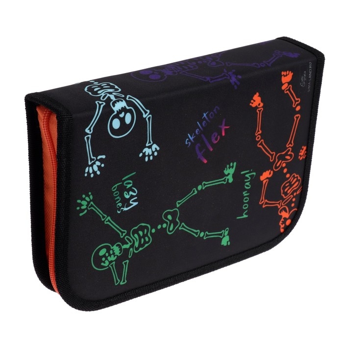 Пенал 3 секции, вкладка внутри, 140 х 210 х 40 мм, тканевый, Calligrata TOP Block Пенал 3 секции, вкладка внутри, 140 х 210 х 40 мм, тканевый, Calligrata TOP Block "Скелетики"