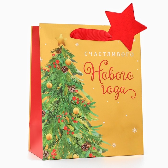 Новый год. Пакет подарочный  Новый год. Пакет подарочный "Счастливого Нового года", люкс, 18 х 22,3 х 10 см.