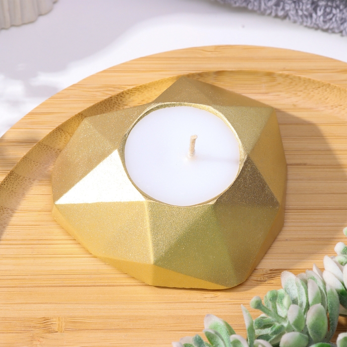 Свеча  Свеча "Сердце. Мрамор" в подсвечнике из гипса с гранями, 8х7,5х2,5см,золото