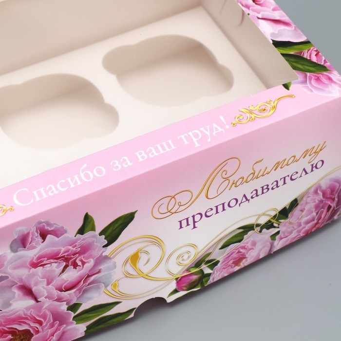 Коробка для капкейков, кондитерская упаковка с окном, 6 ячеек «Любимому преподавателю» 25 х 17 х 10 см Коробка для капкейков, кондитерская упаковка с окном, 6 ячеек «Любимому преподавателю» 25 х 17 х 10 см