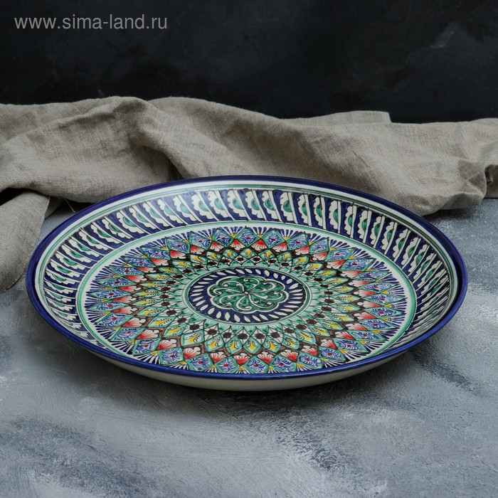 Ляган Риштанская Керамика  Ляган Риштанская Керамика "Узоры", 36 см, синий