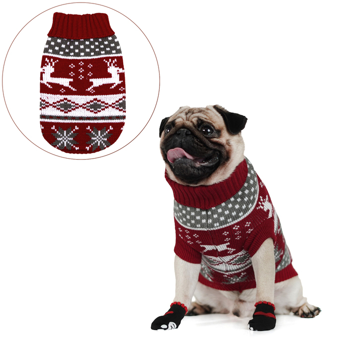 Свитер  Свитер "Бегущие олени", 2XL (ДС 41, ОШ 41, ОГ 36-60 см), бордовый