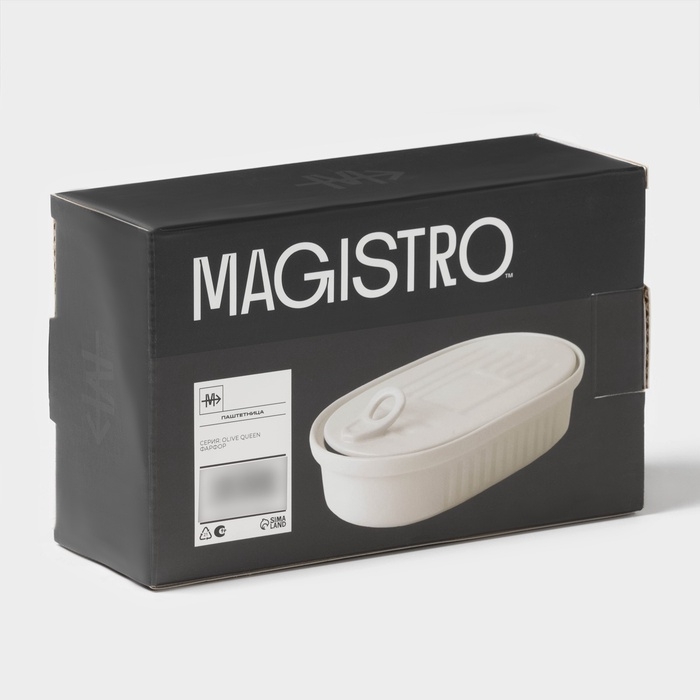 Паштетница Magistro, 17,5×11×4 см, с крышкой, фарфор, белая Паштетница Magistro, 17,5×11×4 см, с крышкой, фарфор, белая