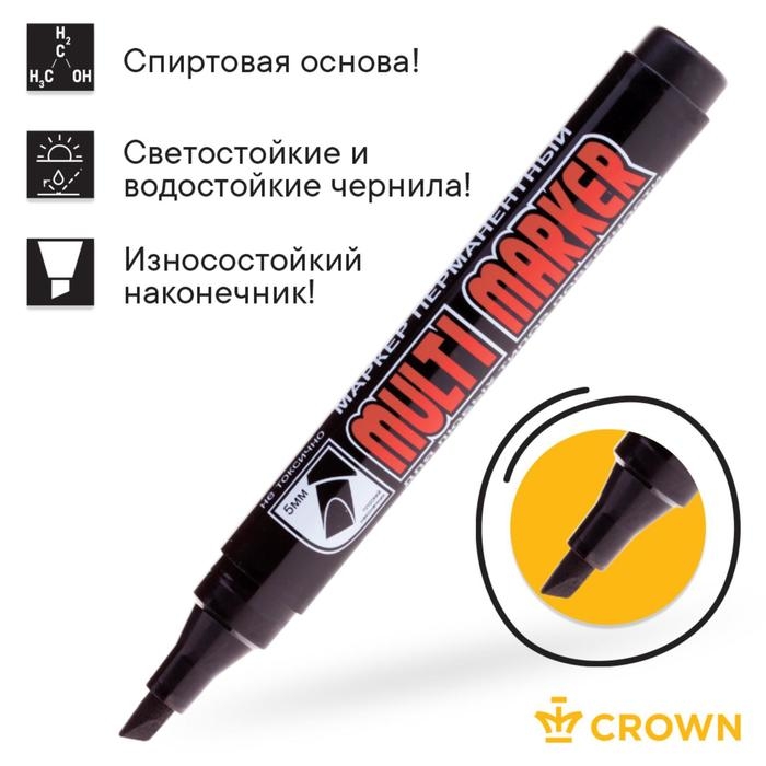 Маркер перманентный Crown Multi Marker, 5.0-1.0 мм, скошенный, чёрный Маркер перманентный Crown Multi Marker, 5.0-1.0 мм, скошенный, чёрный