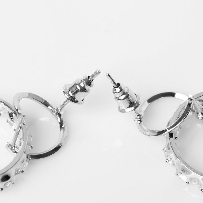 Серьги со стразами «Вспышка» два круга, цвет белый в серебре Серьги со стразами «Вспышка» два круга, цвет белый в серебре