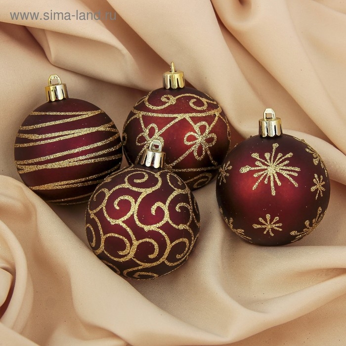 Набор шаров пластик d-6 см, 4 шт Набор шаров пластик d-6 см, 4 шт "Золотые узоры"