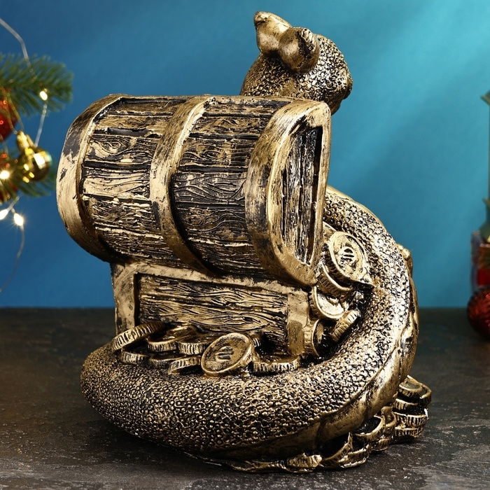 Копилка Копилка "Змея с сундуком " черное золото, 25х26х23см