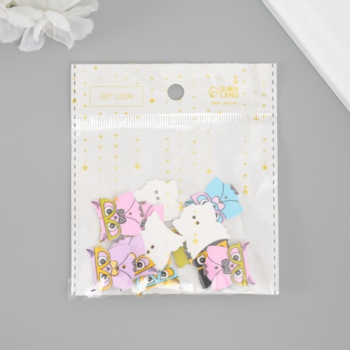 Пуговицы дерево для творчества 2 прокола Пуговицы дерево для творчества 2 прокола "Филин в очках" набор 12 шт 2х2,3 см