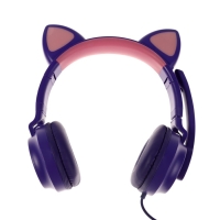 Наушники Qumo Game Cat Purple, игровые, микрофон, USB+3.5 мм, 2м, фиолетовые