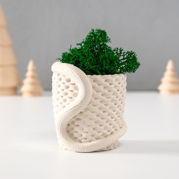 Кашпо бетонное  Кашпо бетонное "Змея корзинка"со мхом  7х6х7 см белая (мох зелен стабил)