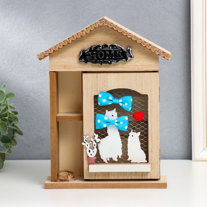 Ключница дерево 4 крючка и полочка Ключница дерево 4 крючка и полочка "Барашки" 26х21х6 см