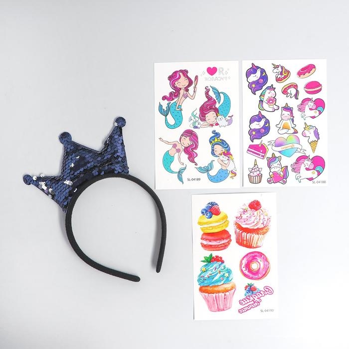 Набор детских татуировок «Милая русалочка», тату — 25 шт., с ободком, 3+