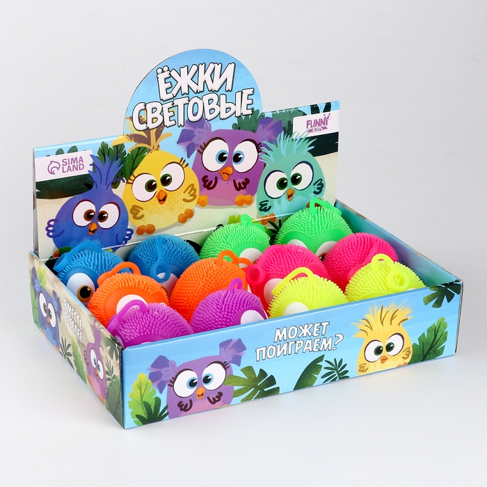 Мяч детский резиновый ёжка световой «Птички», цвета МИКС , в шоубоксе Мяч детский резиновый ёжка световой «Птички», цвета МИКС , в шоубоксе